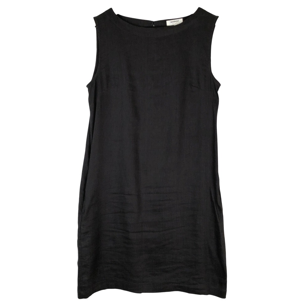 Weekend Los Angeles Linen Blend Sleeveless Shift Dress Sz XS Black Pockets